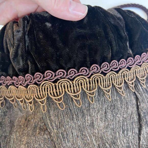 Lisa Violetto VTG Brown Velvet Drawstring Evening Cocktail Bag Regency Victorian - Picture 4 of 9